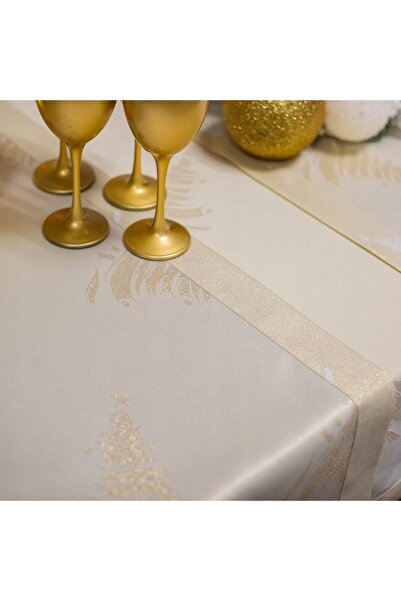 NO BRAND Traversă de masă de Crăciun 40x160cm Argintiu - Jacquard auriu