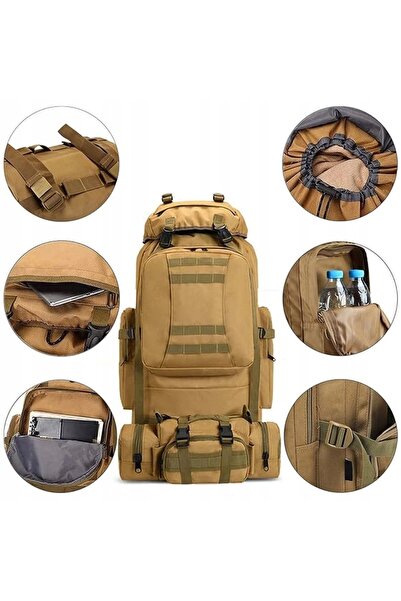 NO BRAND Rucsac turistic 100L kaki impermeabil pentru camping și trekking Set