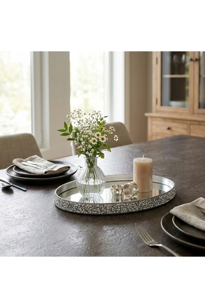 NO BRAND Tavă decorativă elegantă argintie de 23CM, suport pentru lumânări, c...
