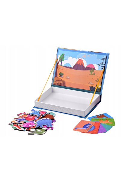 Jokomisiada CARTE EDUCATIVĂ MAGNETICĂ, PUZZLE JIGSAW, SET DINOZAUROI, CUBURI "