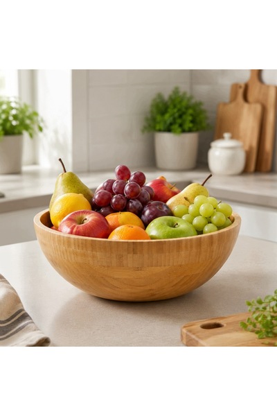 NO BRAND Bol de bambus pentru salată și fructe, pentru porții mari, 28x13 CM