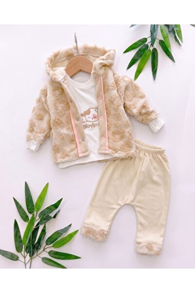 Egelite Baby Girl Winter Fur Cardigan 3-Piece Newborn Set for 0-3-6-9 Months