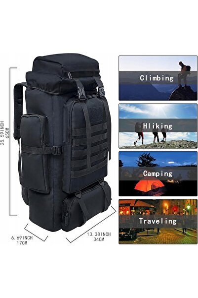 NO BRAND Rucsac 80L Impermeabil Negru pentru Turism și Trekking cu Buzunare