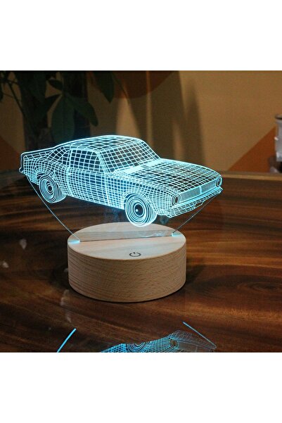 NO BRAND Lampă de veghe 3D LED din lemn, model muscle car