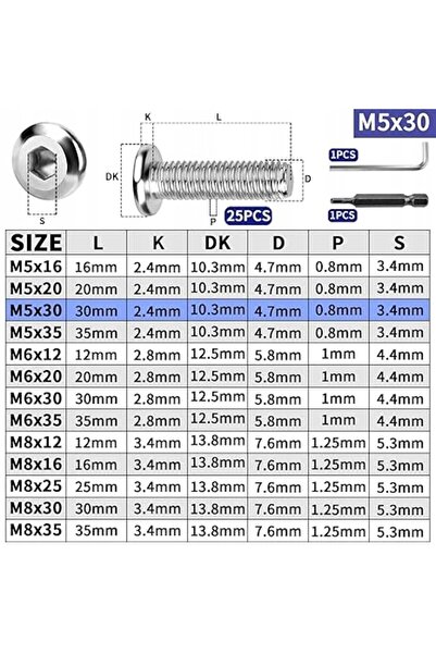 TECHNIC Șuruburi cu cap plat M5x30mm 25 buc. Șurub cu cap hexagonal din oțel ...