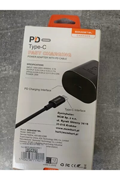 NO BRAND Încărcător Somostel 25W Power Delivery + Cablu USB-C Alb SMS-Q03