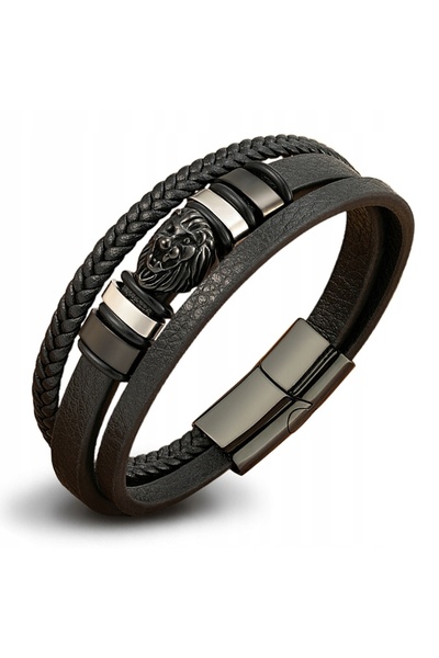 NO BRAND Brățară din piele cu accente negre, Lion Lion