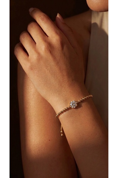 ZEY Steel Bracelet Gold Color Elevator Chain Round Zircon Stone Women's Bracelet