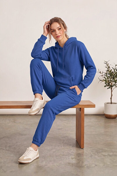 Moibody Women's 3 Threaded Yarn Hooded Sweatshirt and Jogger Bottom Set Premi...