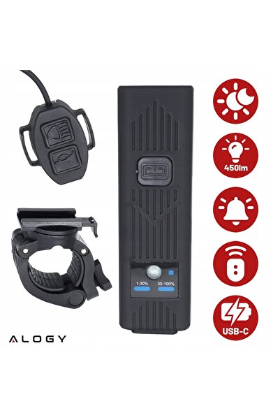 ALOGY Lumină de bicicletă LED, lanternă frontală USB pentru ghidon, claxon pu...