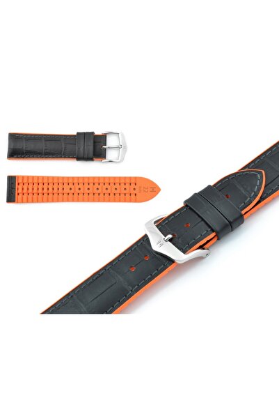 NO BRAND HIRSCH Andy L - Negru/Portocaliu - 22mm - Curea din piele și cauciuc...