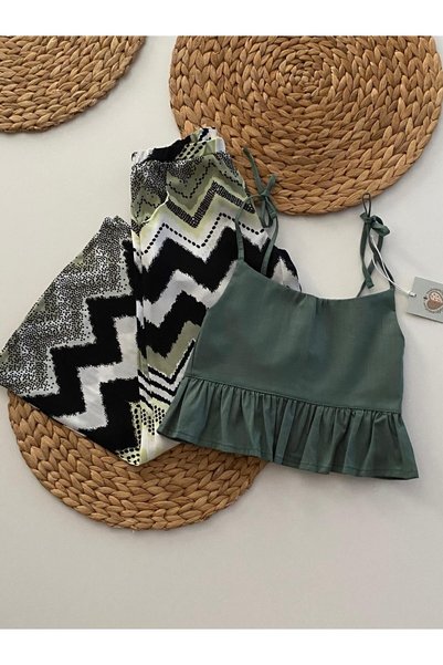 HMCraft Honey Mousse Craft Girls' Strap Blouse & Palazzo Pants Set – Bella Set Verde