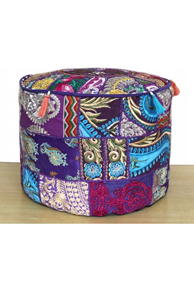 NO BRAND Husă tradițională indiană rotundă decorativă patchwork pentru taburet