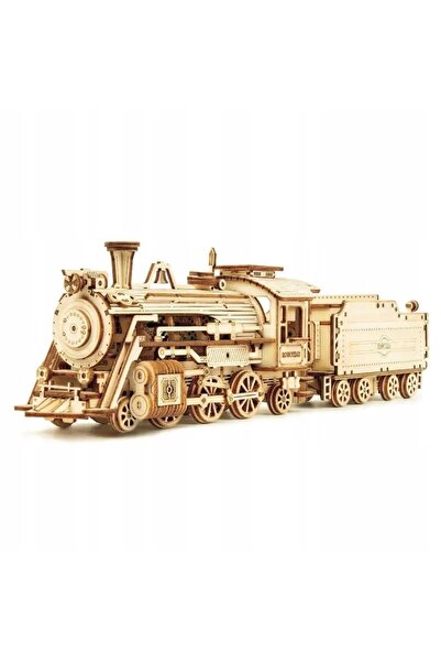 Robotime Puzzle 3D Locomotivă tren cu aburi din lemn, jucărie tren retro
