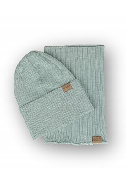 NO BRAND Set Merino pentru toate anotimpurile - căciulă și fular PASTEL MINT