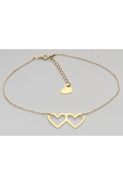 NO BRAND Brățară argint 925 placată cu aur, 2 inimi, 23cm