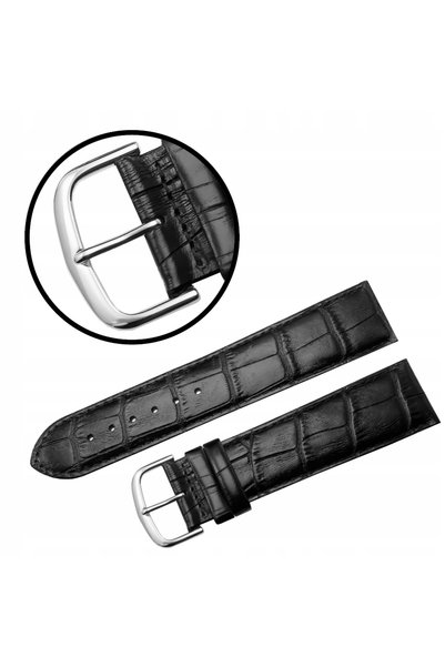 NO BRAND Curea REDA 24mm XL KROKODYL neagră, cusături negre, lucioasă