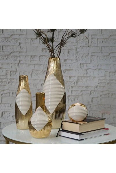 NO BRAND Vază decorativă Rakel - Bej/Auriu 12X12X23