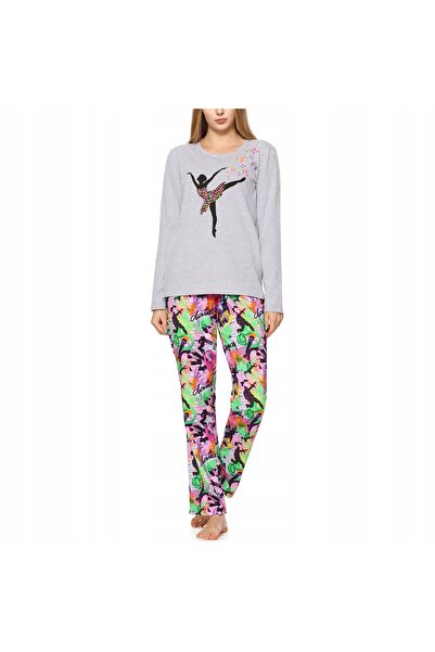 NO BRAND Pijama de damă din bumbac, cu mâneci lungi, model MS-417, gri, mărim...