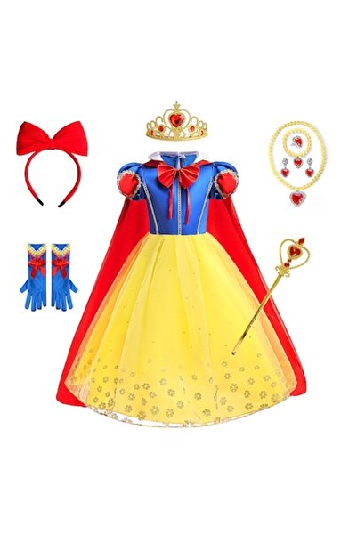 OEM Costum de carnaval Albă ca Zăpada pentru fete cu mănuși albastre, 5-6 ani