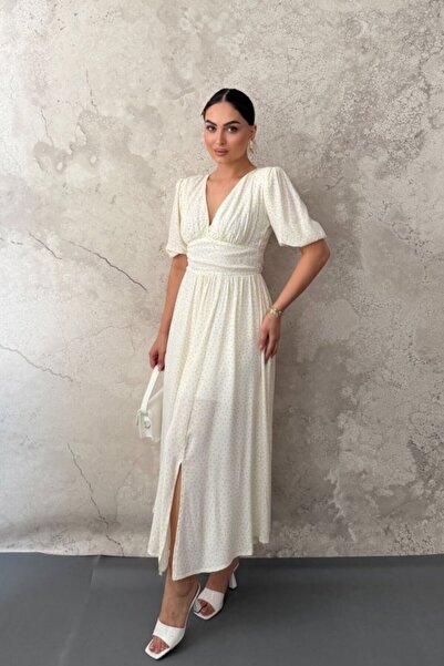 SEREMONİ BUTİK Yellow Polka Dot Gipeli Dress