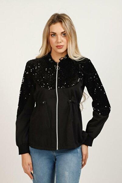 ELBEE Black Sequin Waist and Hooded Sweatshirt