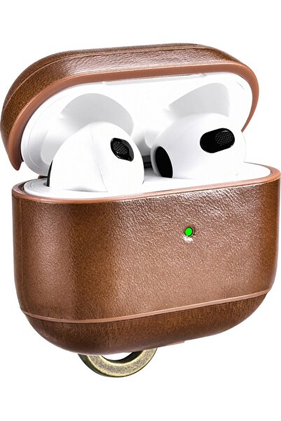 ICARER Vintage Δερμάτινη Θήκη με Γάντζο για Apple AirPods 3rd Gen - Brown