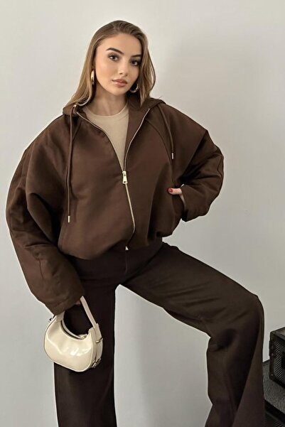 ELBEE Brown Hooded Bomber Suede Jacket
