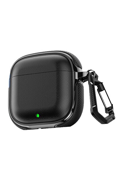 UnDePlus Huawei FreeBuds SE 2 / SE 3 ile Uyumlu Kılıf Deri Dokulu TPU Koruyucu Case Metal Karabinalı Şarj Gir