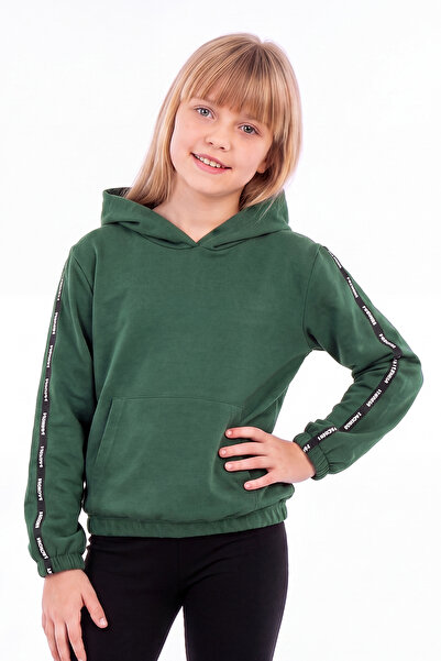 FYK KİDS Girl's Hooded Sweatshirt with Kangaroo Pocket and Stripe Detail