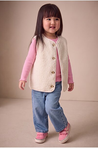 Tinymuyt Girl's Premium Quality Front Buttoned Plush Vest Beige