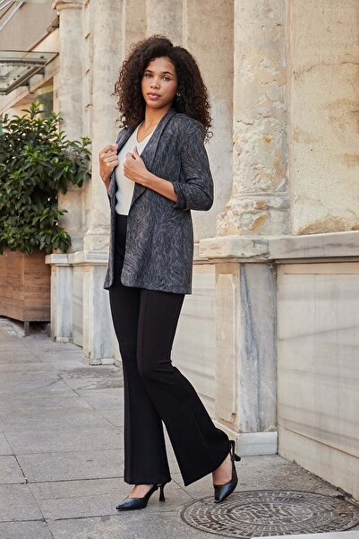 Jument Women's Jacquard Stretch Fabric Shawl Collar Capri Sleeve Stitched Bla...