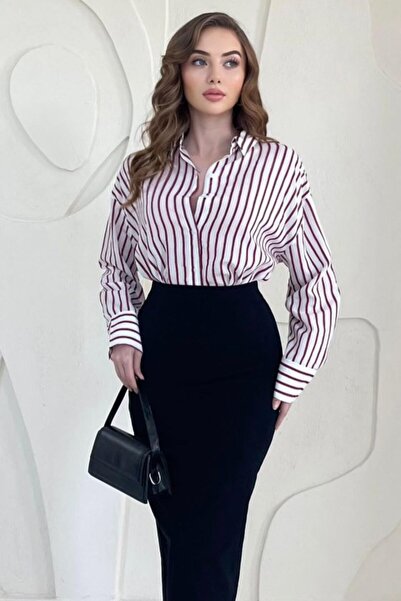 Generic Brand Burgundy Casual Cut Shirt with Line Detail