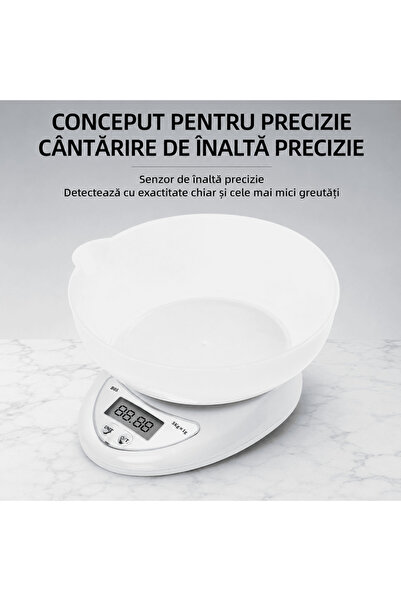 HALEY Cântar electronic de bucătărie HY-5020, Capacitate 5 Kg, Precizie 1 g, Vas de 600 ml, Ecran LCD, Funcție Tare