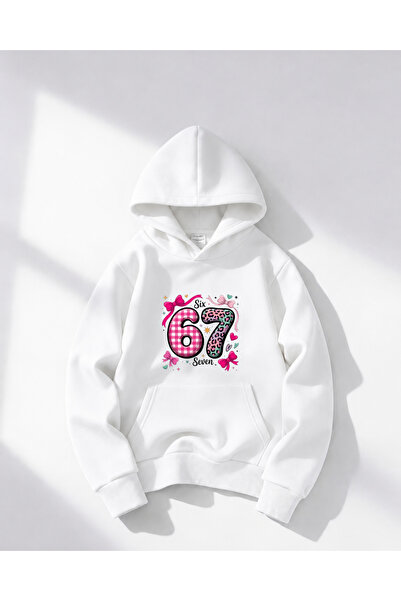haha Oversize Hooded Six Seven Printed Sweatshirt for Girls