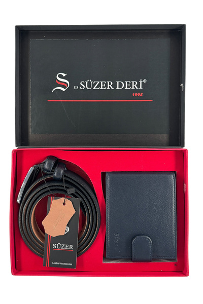 Süzer Deri 100% Genuine Leather Belt and Wallet Gift Set with Special Box in ...
