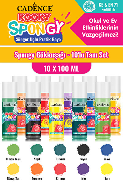 Cadence Boya 10x100ML Spongy Sünger Uçlu Pratik Boya Tam Set
