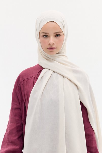 cs camellia scarf Şal din ramie jacquard cu model baklava - Bej
