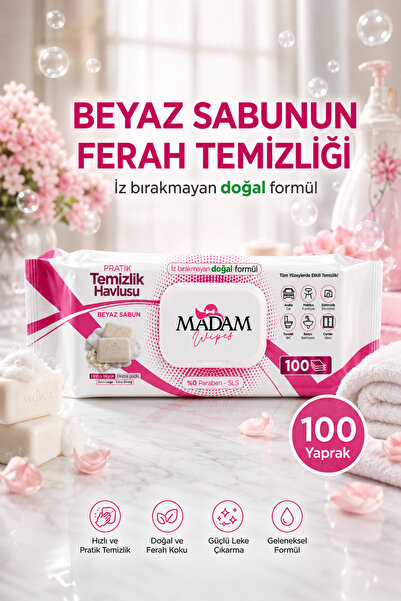 MADAM Wipes Beyaz Sabunlu Pratik Yüzey Temizlik Havlusu 100 Yaprak