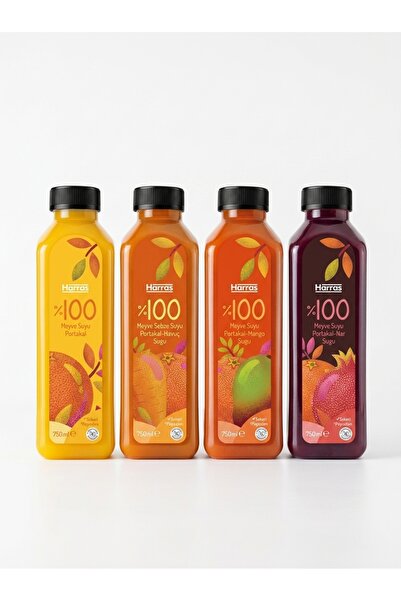 Harras %100 Doğal Sıkma Meyve Suyu Karma Paket 750 ml x 4 Adet - Şekersiz Kat...