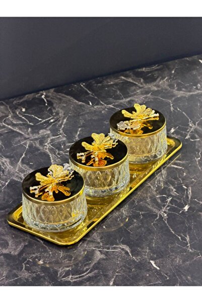 isra kristal 3-Piece Gold Dilvian Crystal Glass Snack Bowl – Nuts and Dessert...