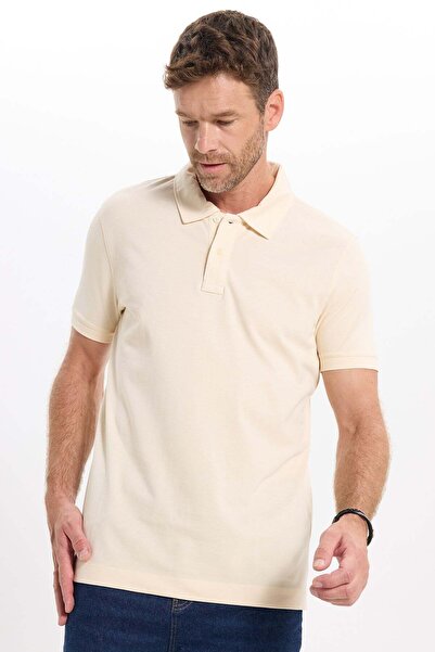 Tudors Men's Slim Fit 100% Cotton Short Sleeve Beige Polo Neck T-Shirt