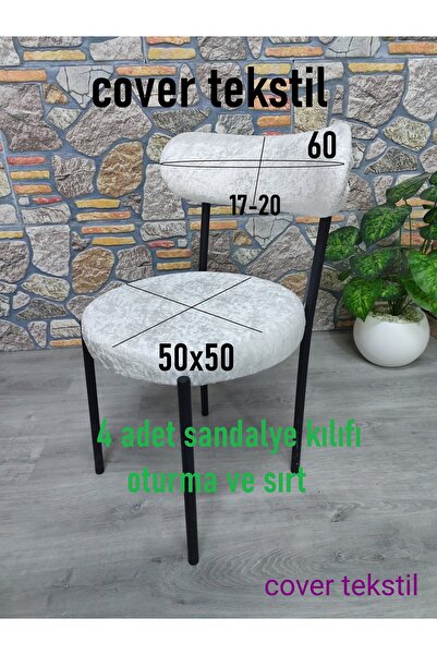 COVER TEKSTİL 4 Pcs White Velvet 8-Piece Teddy Chair Cover Kitchen Salon Cafe...