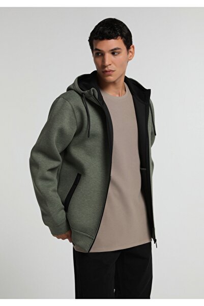 Colin's Regular Fit Hooded Plain Men's Green Sweatshirt