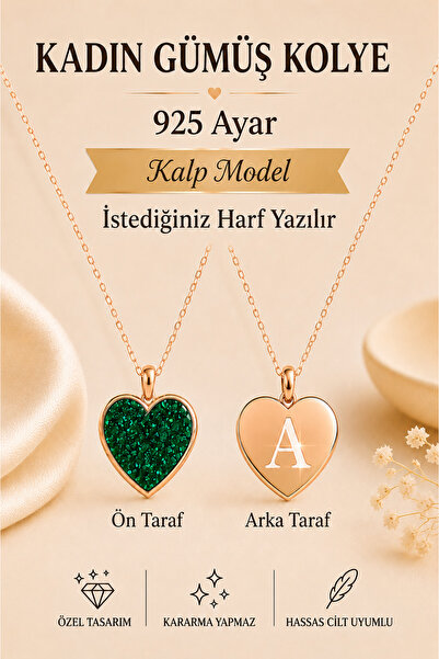 ATÖLYE ALBATROS Kadın Gümüş Kolye - 925 Ayar Gümüş Kalp Model Arkası Lazer il...