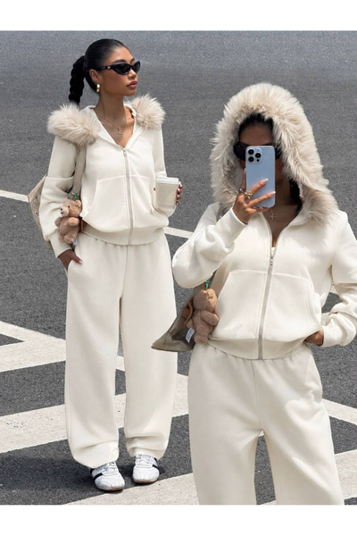 Gofeel Ophella Muchi Fur Detailed 3 Thread Tracksuit Set