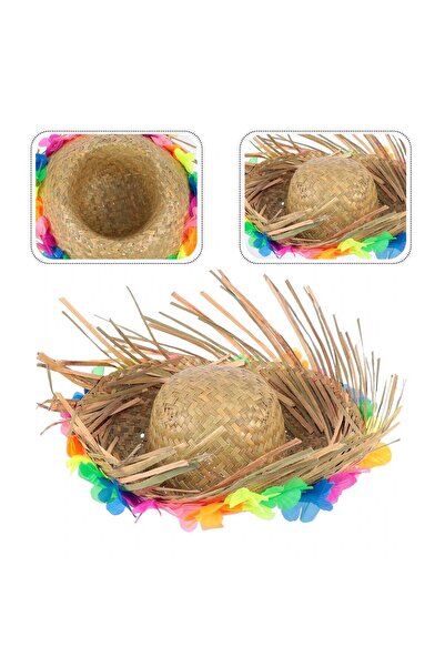 pınaxar Natural Color Tasseled Knitted Straw Hawaiian Luau Aloha Hat 13X36 cm