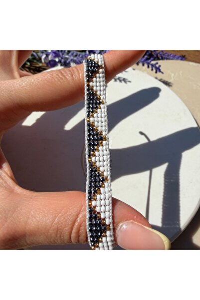nesdesignn Zigzag Pattern Bead Bracelet (Grey-White)
