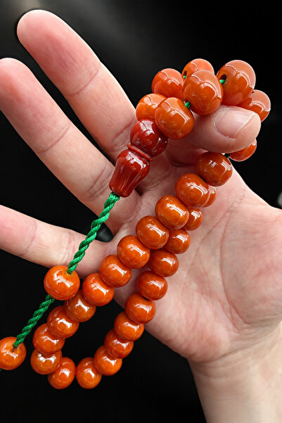 Cemhan Göksal Squeeze Amber Prayer Beads 15X12 mm Antique Orange Wheel with O...