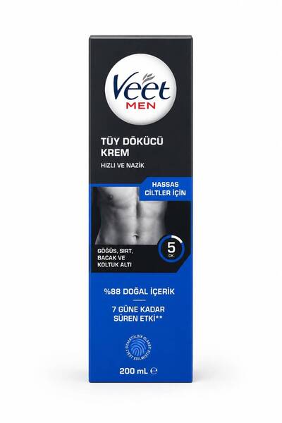 BOZKAR Veet Men Tüy Dökücü Krem 200 ml – Hassas ve Normal Ciltler İçin – Göğü...